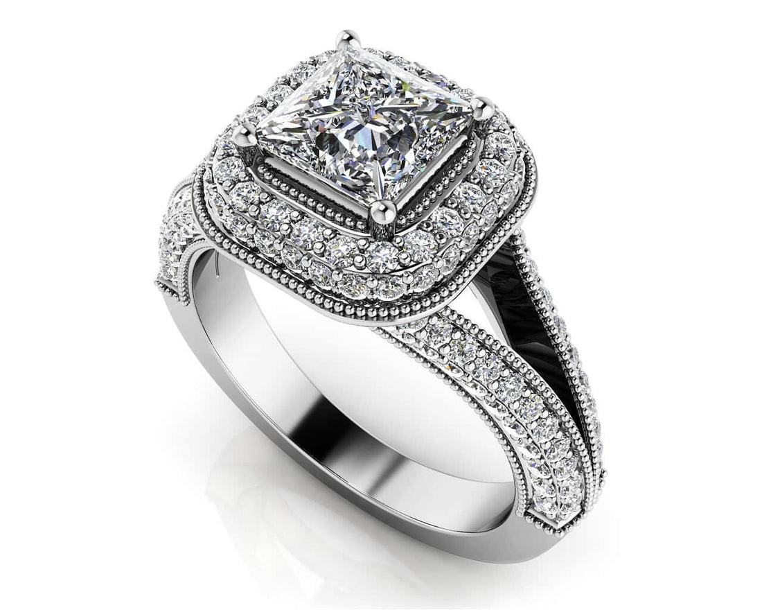 Exquisite Double Halo Engagement Ring Diamond  with 1.71 ct. (1.00 ct. center diamond)