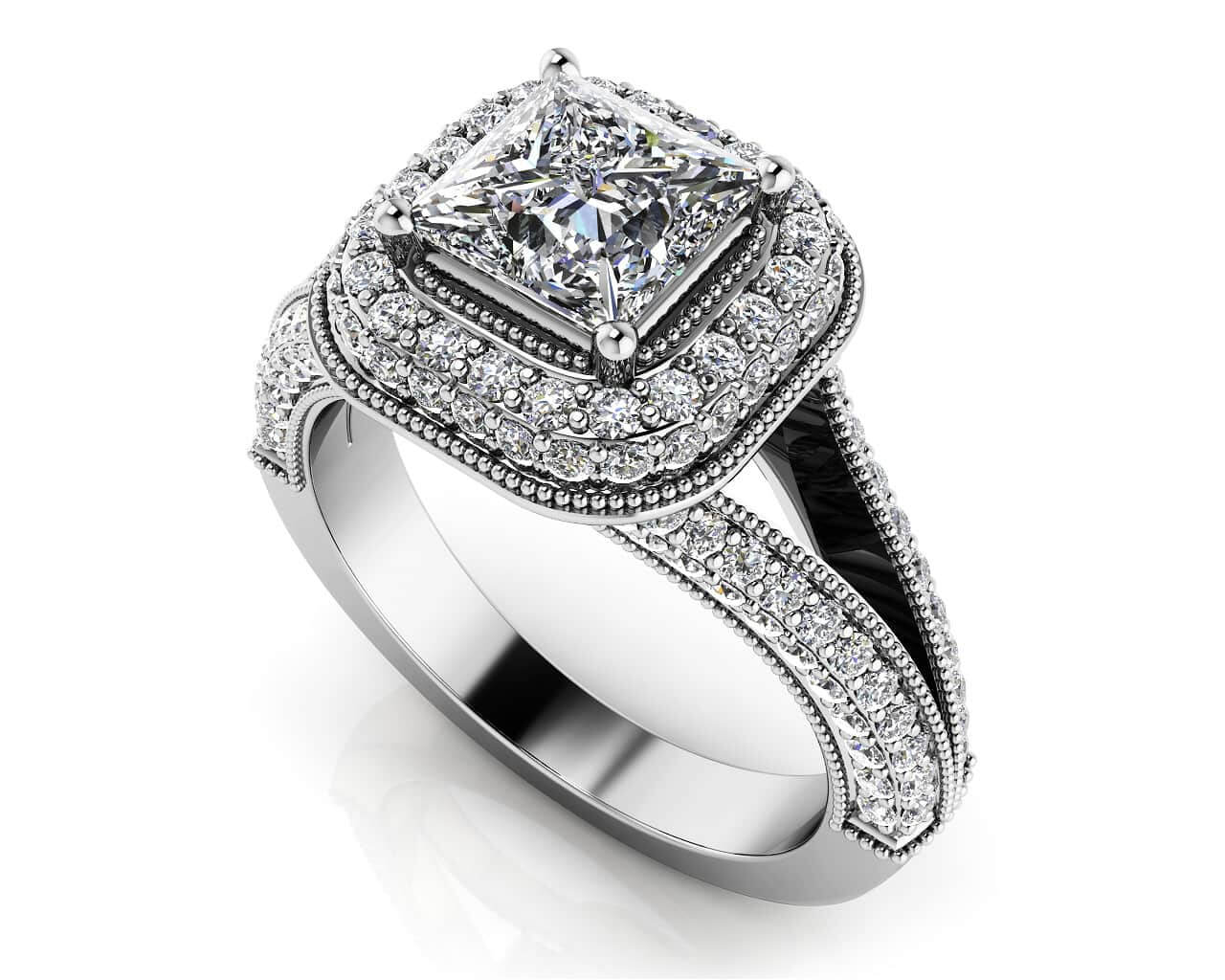 Exquisite Double Halo Engagement Ring Diamond  with 2.20 ct. (1.50 ct. center diamond)