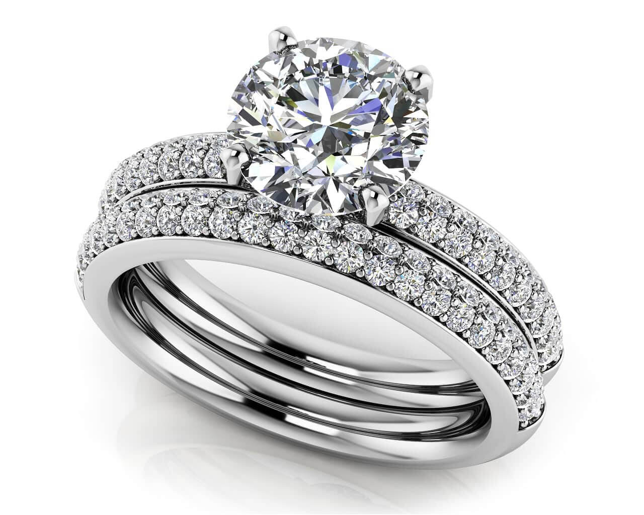 Dazzling Four Row Diamond Engagement Ring Set Diamond  with 1.95 ct. (1.25 ct. center diamond)