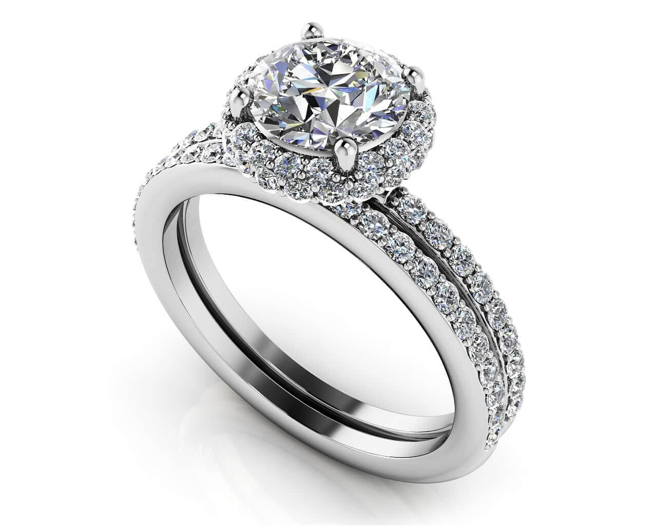 Enchanting Halo Diamond Engagement Set Lab-Grown Diamond  with 0.89 ct. (0.25 ct. center diamond)