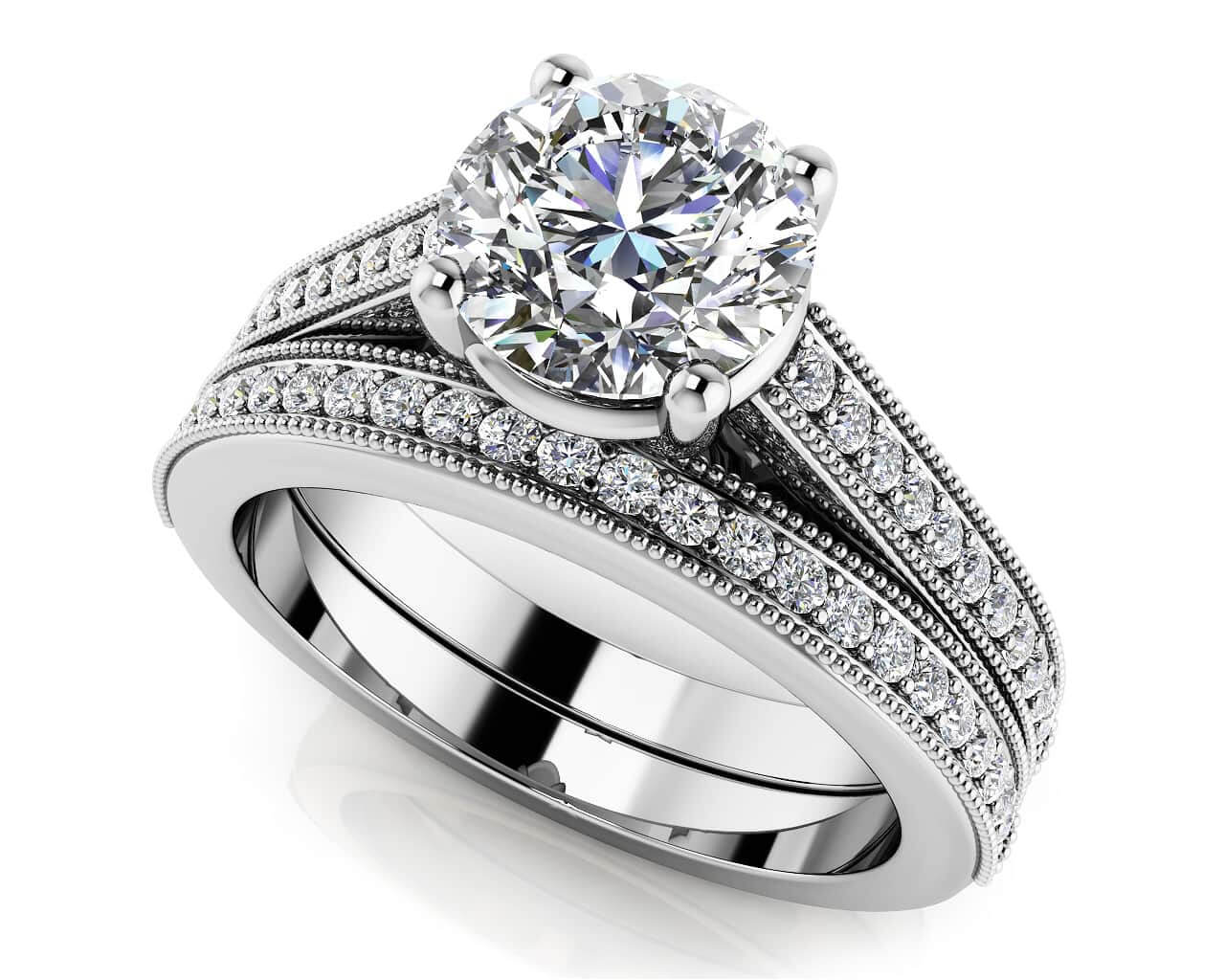 Milgrain Detailed Diamond Engagement Set Lab-Grown Diamond  with 0.85 ct. (0.50 ct. center diamond)