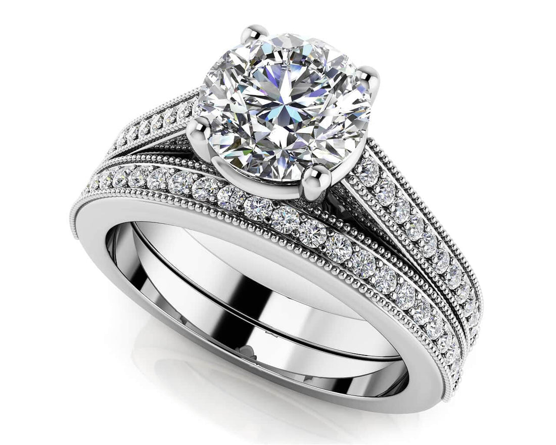 Milgrain Detailed Diamond Engagement Set Lab-Grown Diamond  with 2.33 ct. (2.00 ct. center diamond)