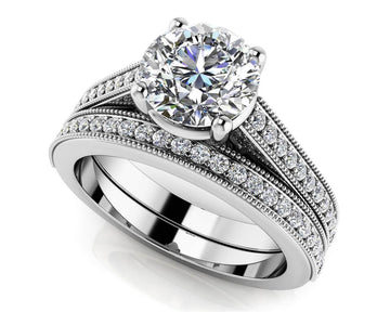 Milgrain Detailed Diamond Engagement Set Diamond  with 1.33 ct. (1.00 ct. center diamond)