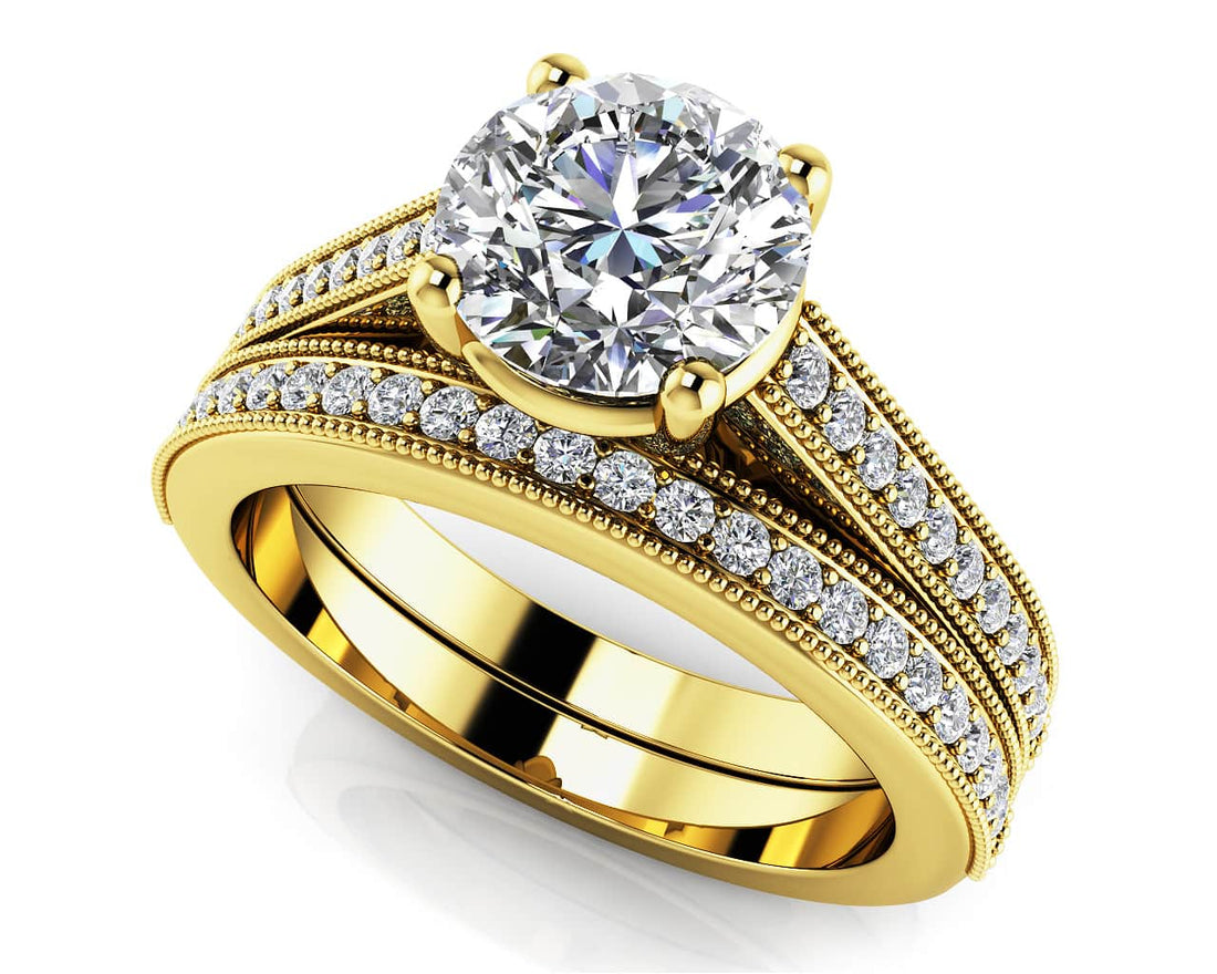 Milgrain Detailed Diamond Engagement Set Diamond  with 0.85 ct. (0.50 ct. center diamond)