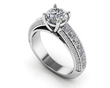 Round And Princess Cut Shank Engagement Ring Diamond  with 2.25 ct. (1.00 ct. center diamond)