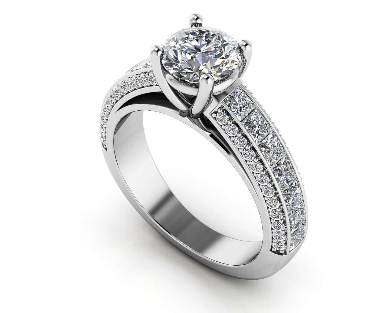 Round And Princess Cut Shank Engagement Ring Lab-Grown Diamond  with 2.00 ct. (0.75 ct. center diamond)