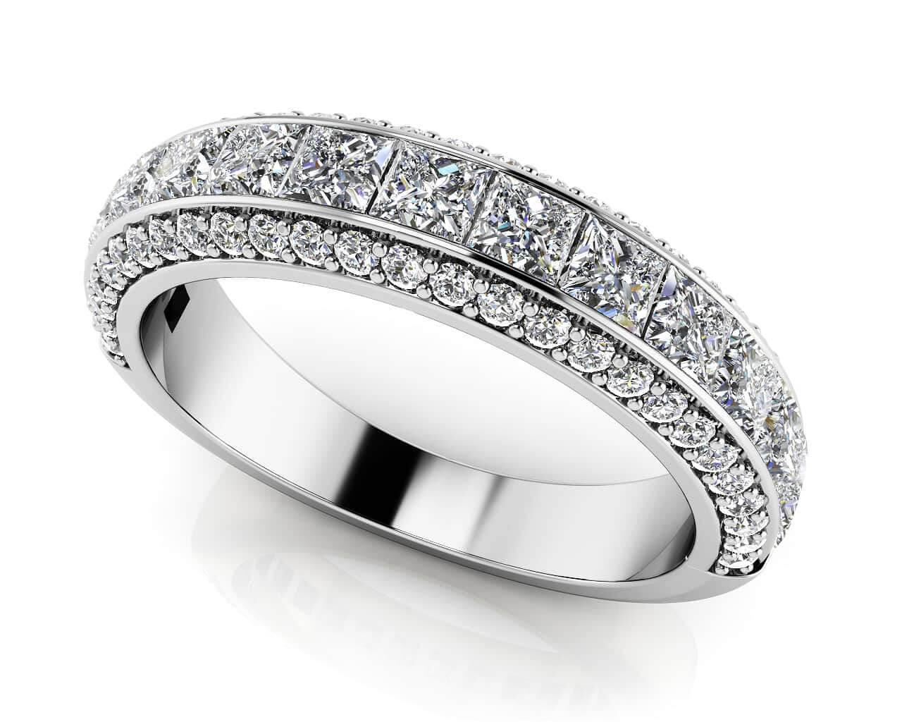 Channel Set Princess And Round Anniversary Ring Diamond  with 3.00 ct.(finished) 1.7mm, 3.5mm