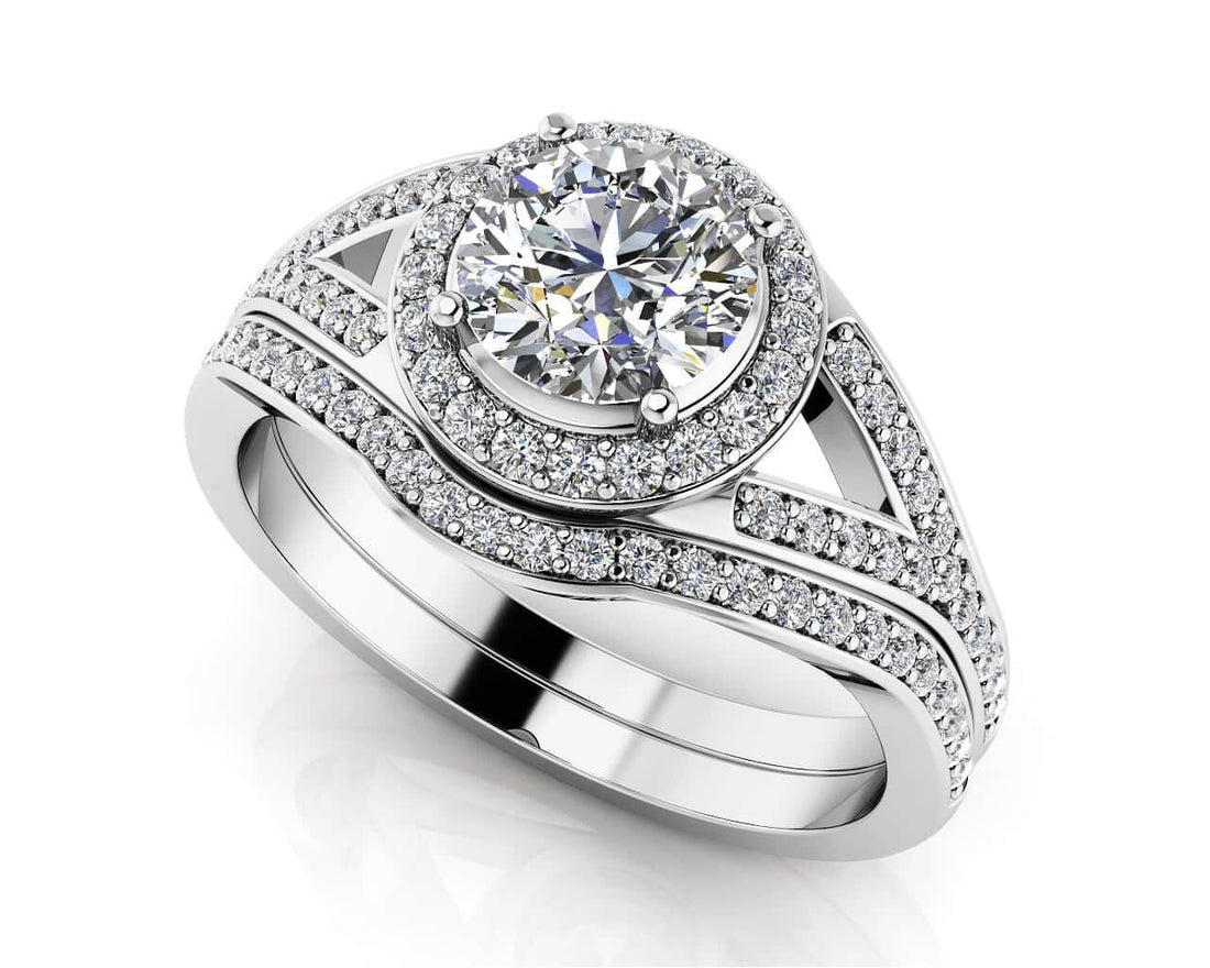 Brilliant Round Halo Bridal Set Diamond  with 0.90 ct. (0.50 ct. center diamond)