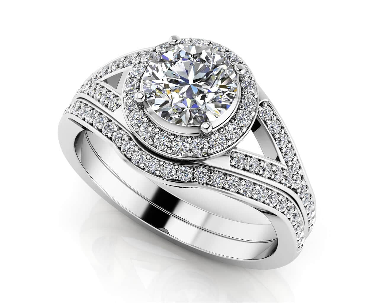 Brilliant Round Halo Bridal Set Diamond  with 1.15 ct. (0.75 ct. center diamond)