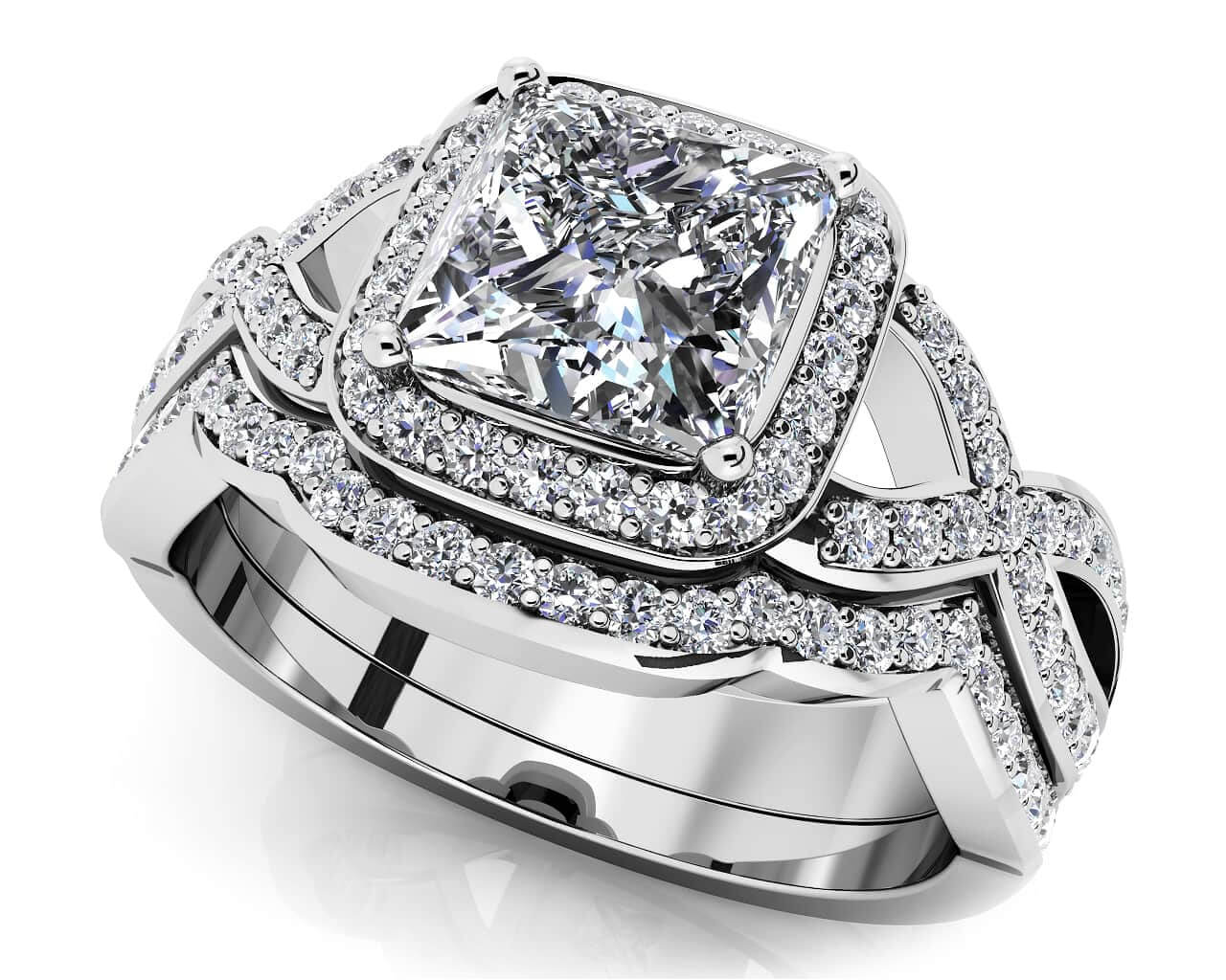 Woven Band Princess Diamond Bridal Set Lab-Grown Diamond  with 1.21 ct. (0.75 ct. center diamond)