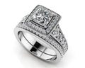 Stunning Halo Princess Cut Bridal Set Diamond  with 1.50 ct. (0.75 ct. center diamond)