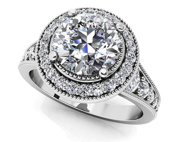 Vintage Round Halo Engagement Ring Lab-Grown Diamond  with 1.08 ct. (0.50 ct. center diamond)