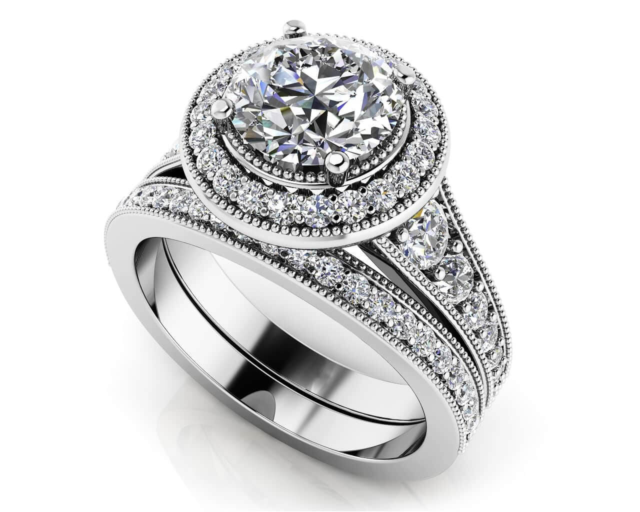 Glamorous Round Cut Halo Bridal Set Diamond  with 2.80 ct. (2.00 ct. center diamond)