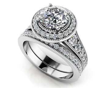 Glamorous Round Cut Halo Bridal Set Diamond  with 2.80 ct. (2.00 ct. center diamond)