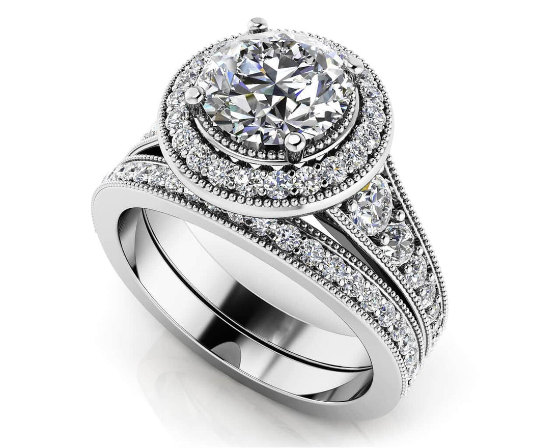 Glamorous Round Cut Halo Bridal Set Lab-Grown Diamond  with 2.28 ct. (1.50 ct. center diamond)