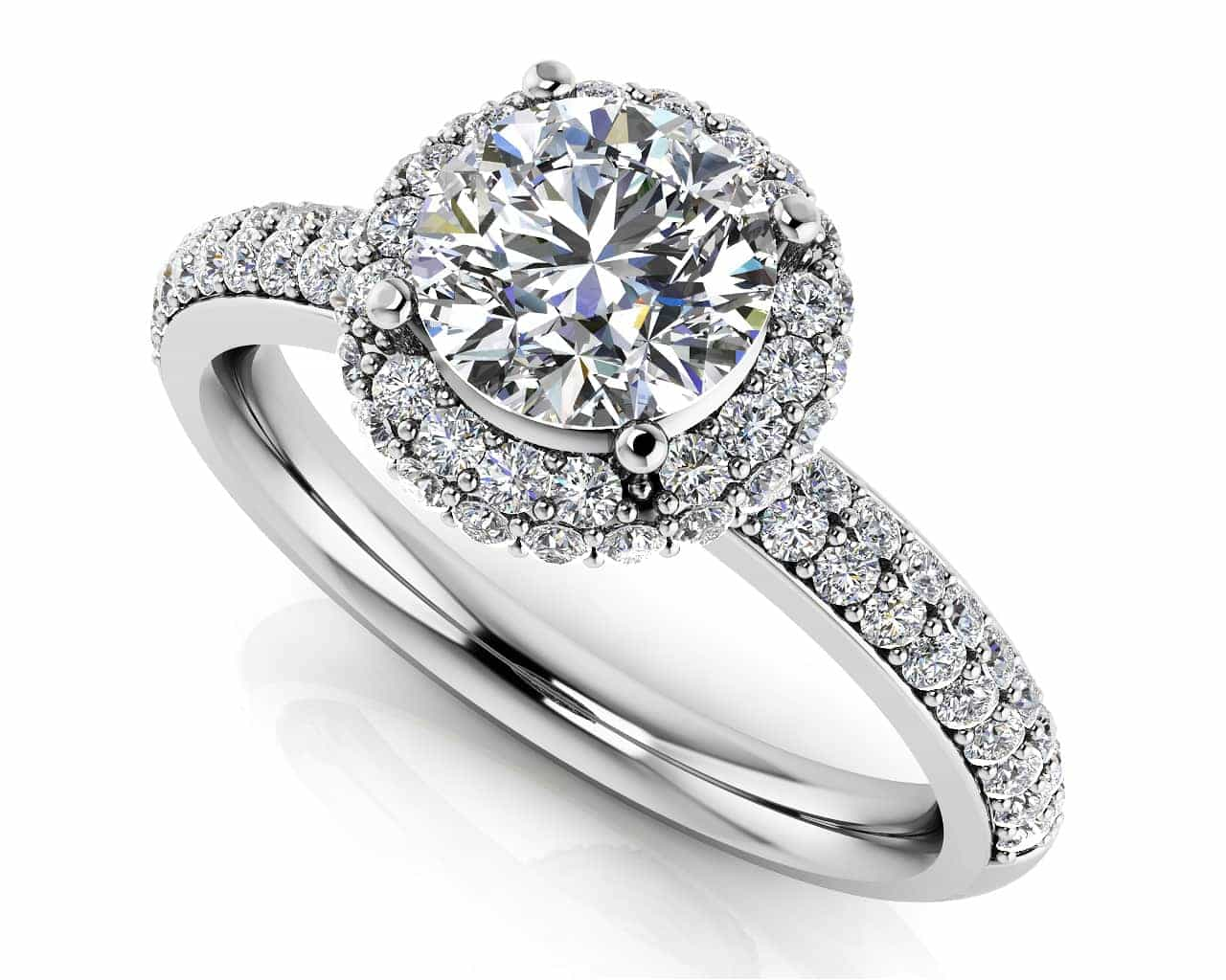 Double Row Diamond Halo Engagement Ring Lab-Grown Diamond  with 1.36 ct. (0.75 ct. center diamond)