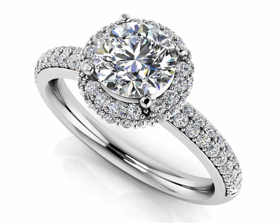 Double Row Diamond Halo Engagement Ring Diamond  with 1.88 ct. (1.25 ct. center diamond)