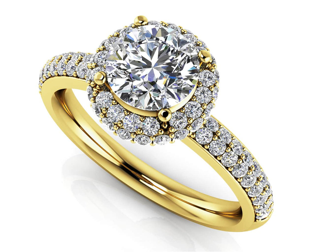 Double Row Diamond Halo Engagement Ring Lab-Grown Diamond  with 1.36 ct. (0.75 ct. center diamond)