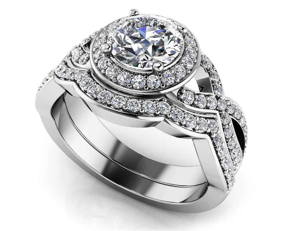 Woven Band Round Diamond Wedding Set Diamond  with 1.60 ct. (1.00 ct. center diamond)