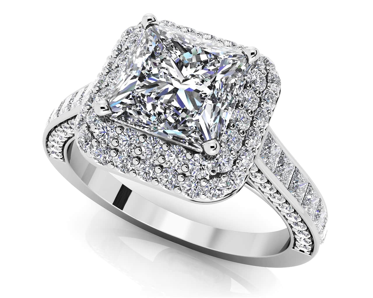 Princess Cut Diamond Double Frame Engagement Ring Diamond  with 2.68 ct. (1.50 ct. center diamond)