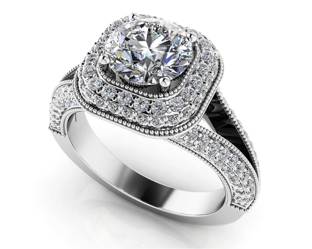 Luxurious Split Shank Halo Engagement Ring Lab-Grown Diamond  with 1.16 ct. (0.50 ct. center diamond)