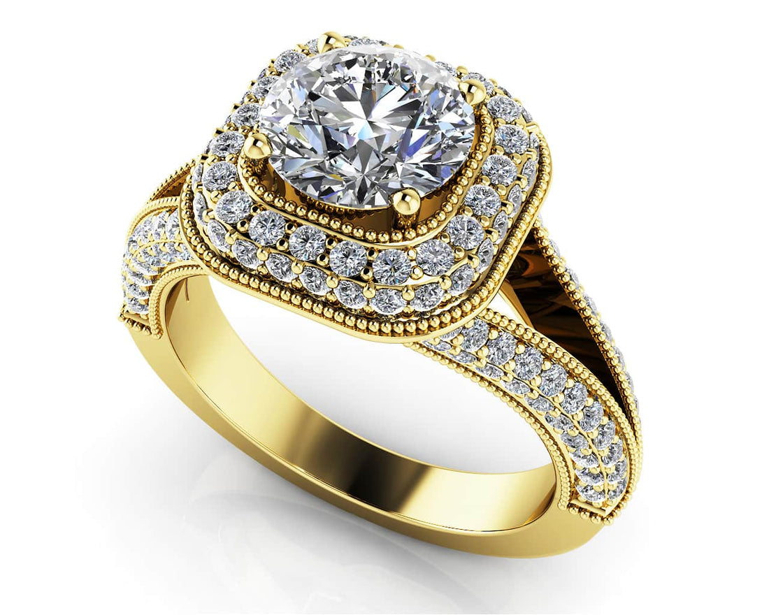 Luxurious Split Shank Halo Engagement Ring Diamond  with 1.16 ct. (0.50 ct. center diamond)