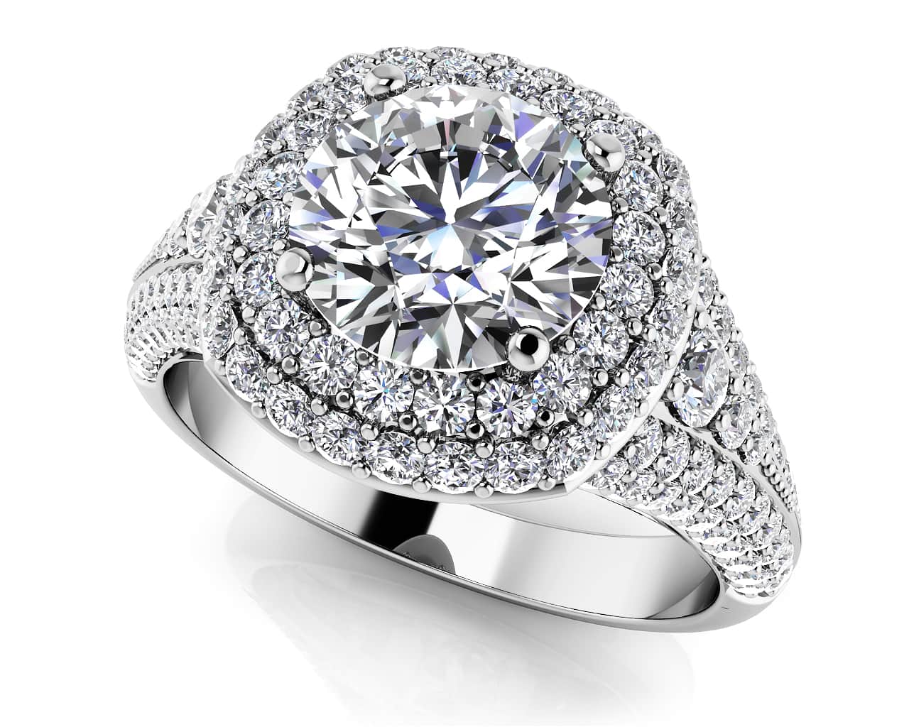 Deluxe Double Halo Diamond Engagement Ring Lab-Grown Diamond  with 1.34 ct. (0.50 ct. center diamond)