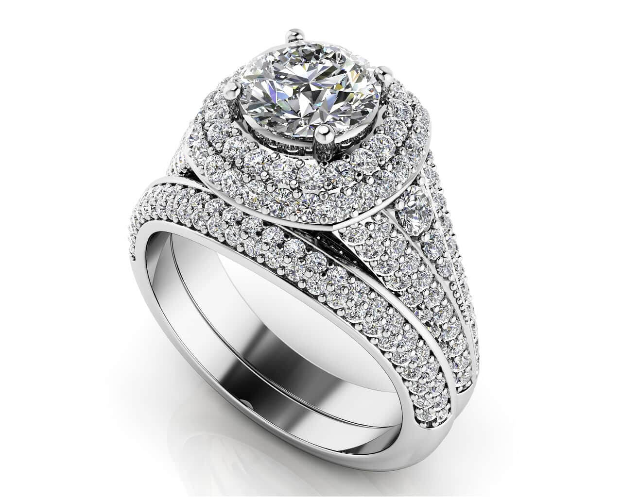 Deluxe Double Halo Diamond Bridal Set Lab-Grown Diamond  with 2.23 ct. (1.00 ct. center diamond)