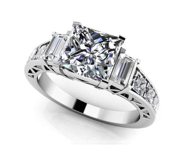 Princess And Baguette Diamond Engagement Ring Lab-Grown Diamond  with 1.20 ct. (0.75 ct. center diamond)