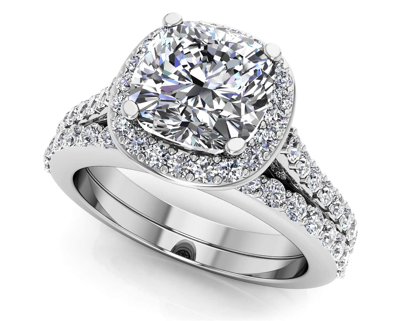 Classic Love Cushion Frame Bridal Set Diamond  with 1.21 ct. (0.50 ct. center diamond)