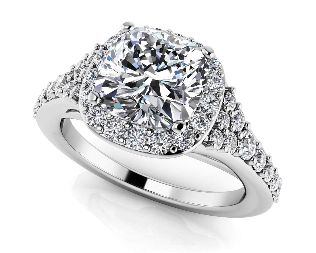 Single Halo Cushion Cut Engagement Ring Lab-Grown Diamond  with 0.94 ct. (0.50 ct. center diamond)