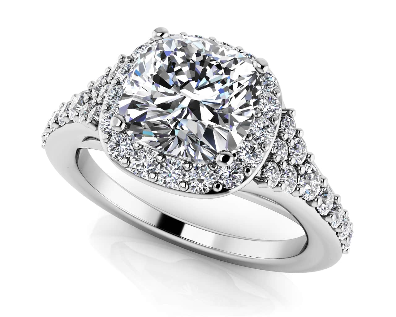 Single Halo Cushion Cut Engagement Ring Diamond  with 1.52 ct. (1.00 ct. center diamond)