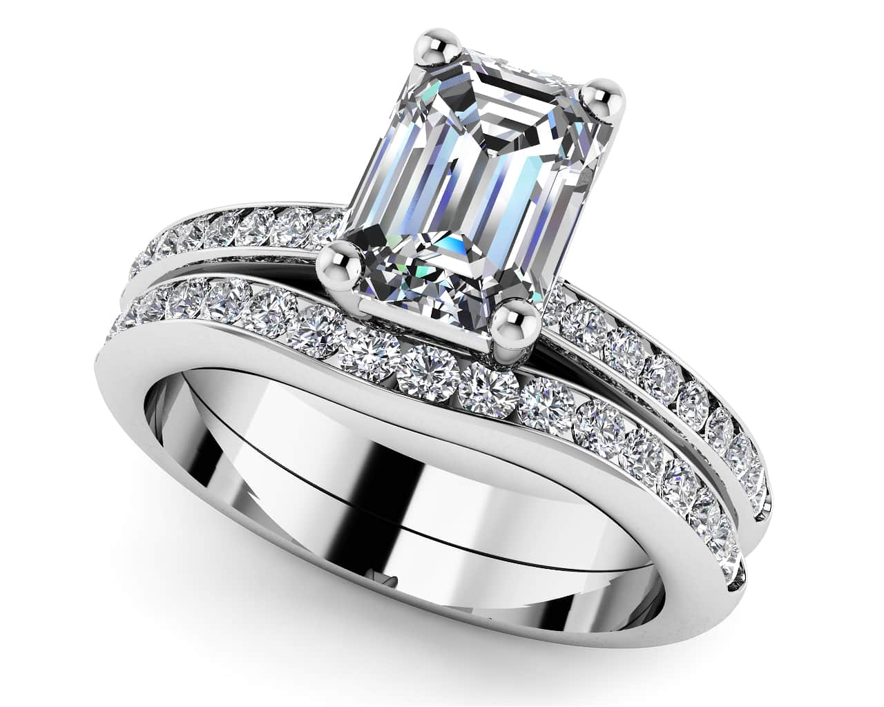 Exquisite Emerald Cut Bridal Set Lab-Grown Diamond  with 1.14 ct. (0.70 ct. center diamond)