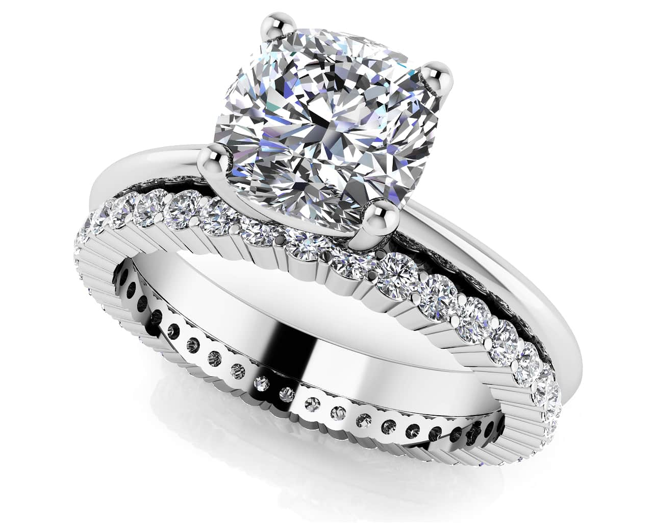 Eternal Light Cushion Solitaire Bridal Set Diamond  with 1.77 ct. (1.25 ct. center diamond)