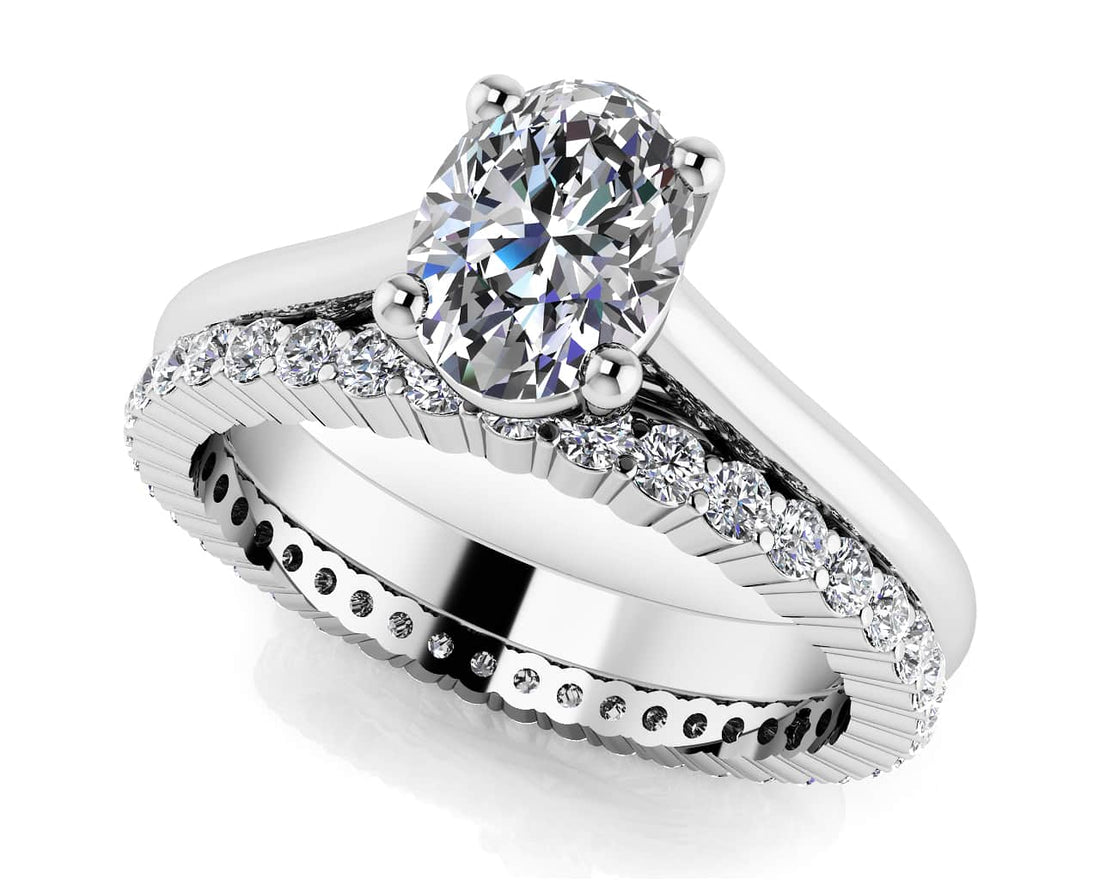 Oval Diamond Cathedral Solitaire And Eternity Set Diamond  with 2.12 ct. (1.60 ct. center diamond)