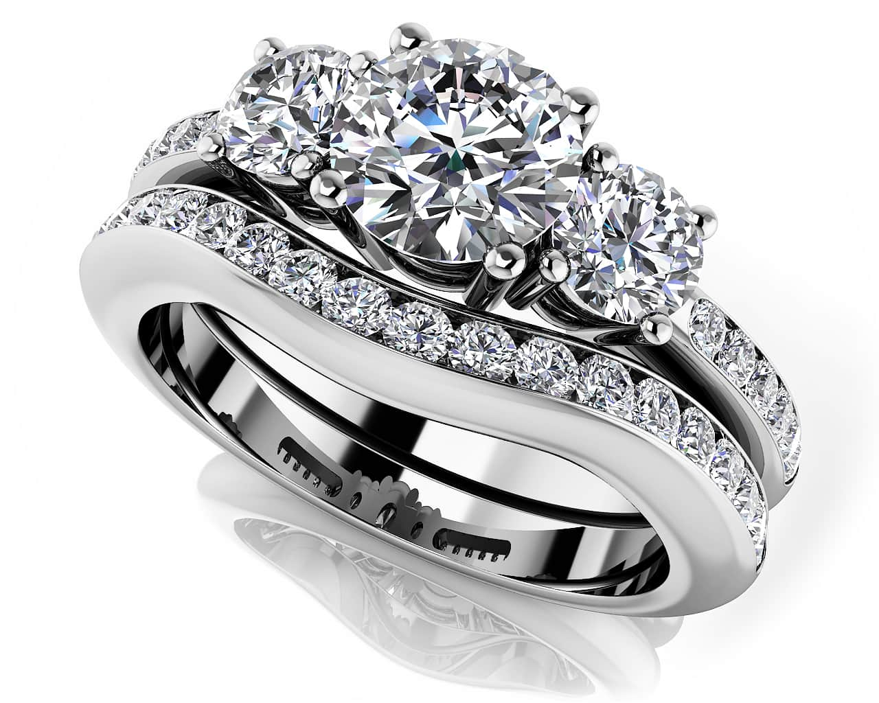 Romantic Dreams Three Stone Bridal Set Diamond  with 3.40 ct. (2.00 ct. center diamond)