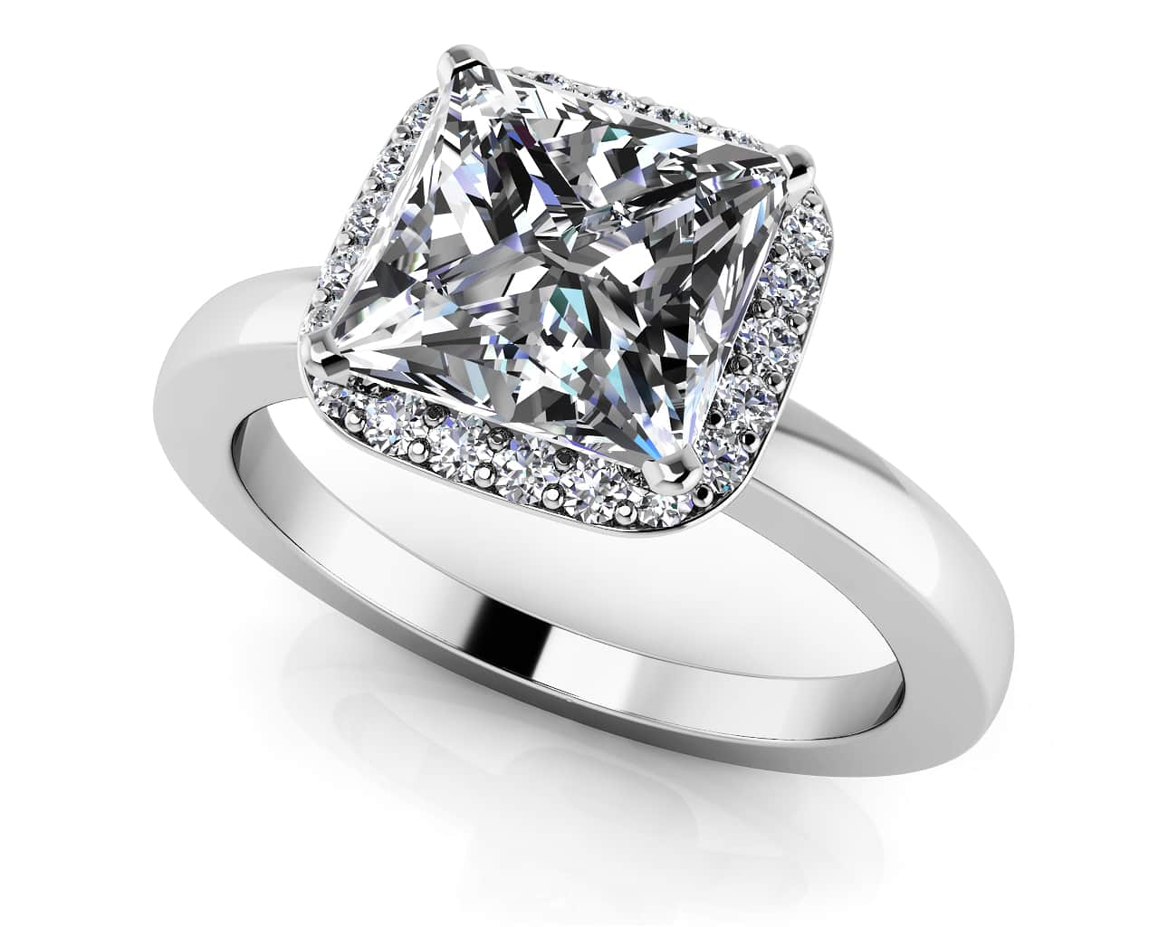 Square Stone Diamond Frame Engagement Ring Diamond  with 0.88 ct. (0.75 ct. center diamond)