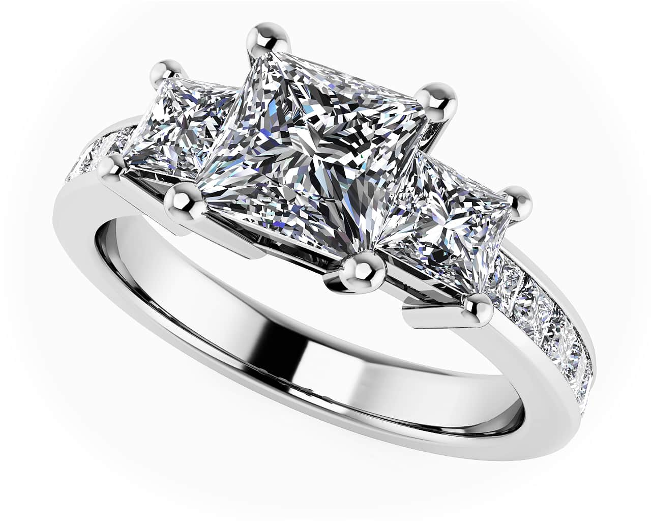 Three Stone Princess Cut Diamonds Engagement Ring Lab-Grown Diamond  with 1.95 ct. (1.00 ct. center diamond)