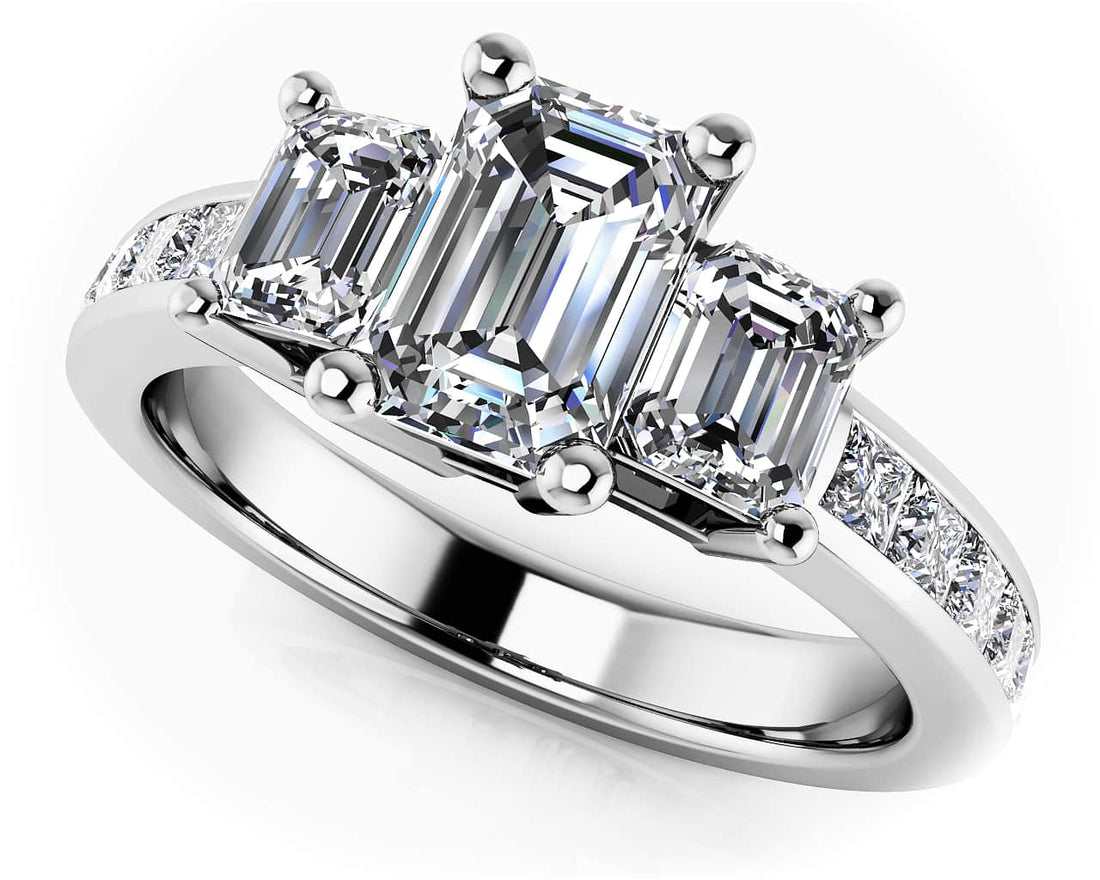 Three Stone Emerald Cut Diamonds Engagement Ring Lab-Grown Diamond  with 1.32 ct. (0.50 ct. center diamond)