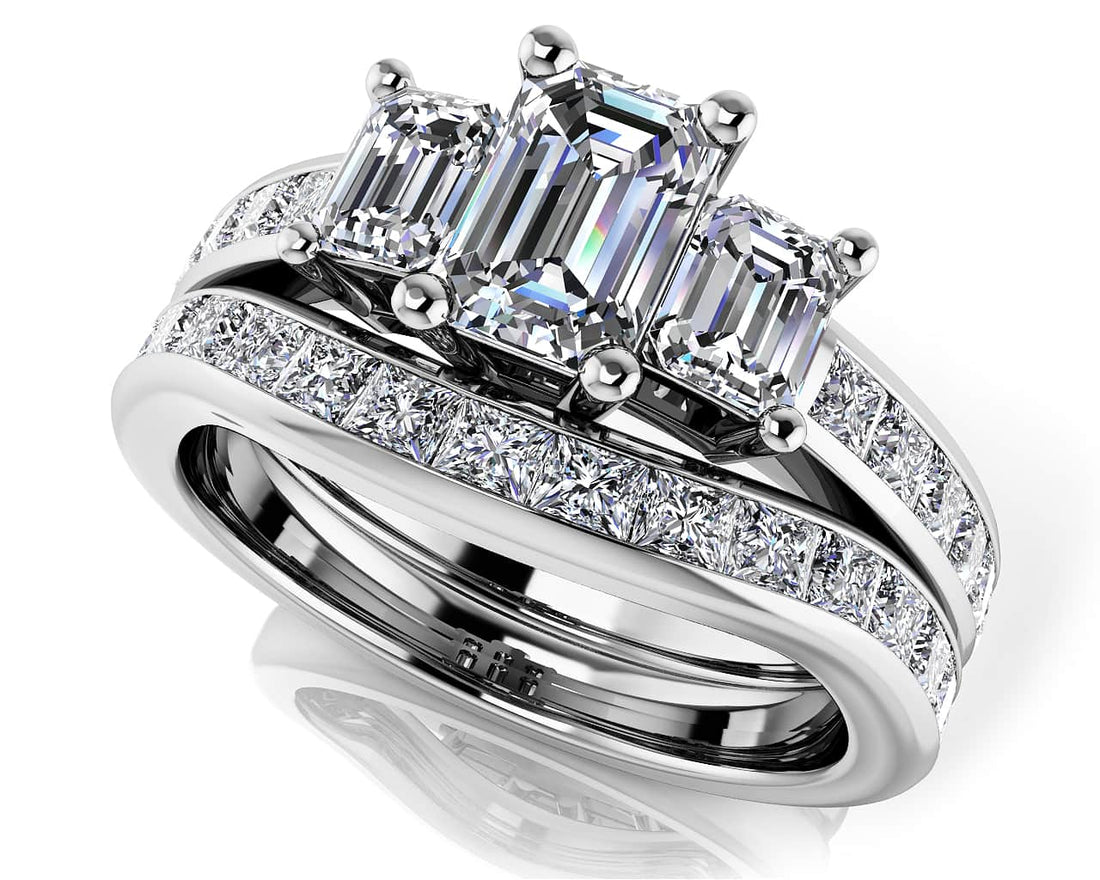 Vibrant Love Emerald Cut Three Stone Bridal Set Diamond  with 2.41 ct. (1.00 ct. center diamond)