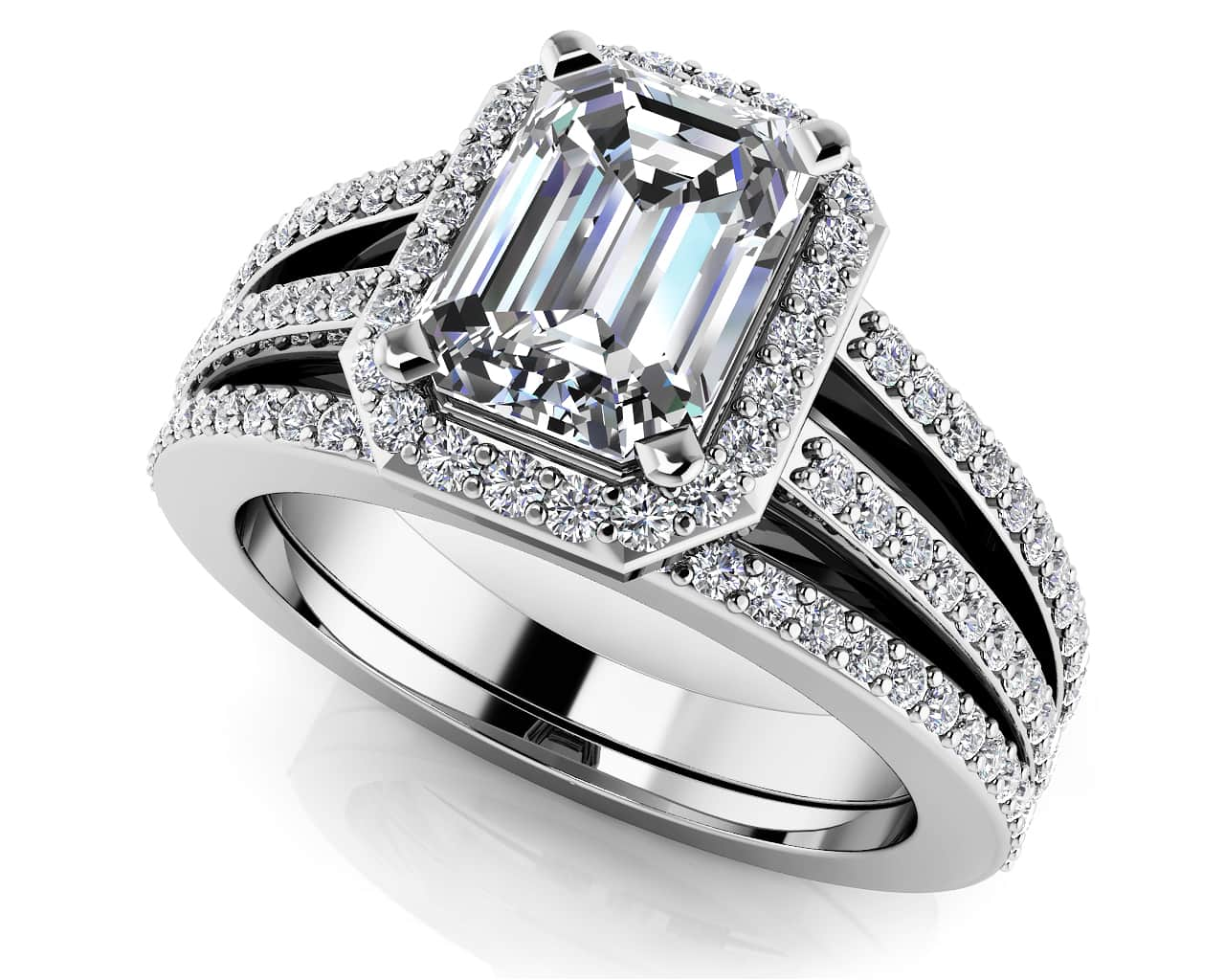 Split Shank Emerald Cut Wedding Set Lab-Grown Diamond  with 1.54 ct. (1.00 ct. center diamond)