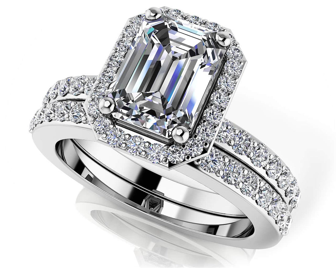 Elegant Grace Emerald Cut Bridal Set Diamond  with 1.28 ct. (0.70 ct. center diamond)