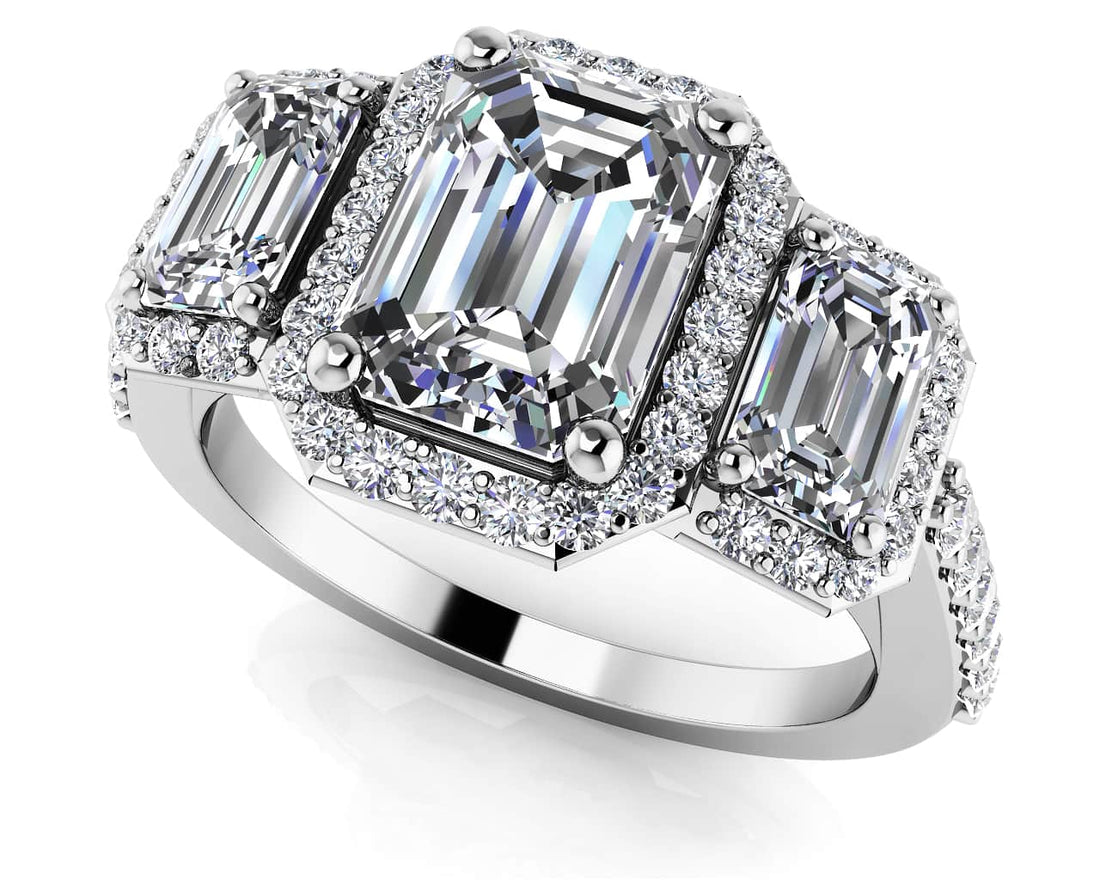 Sparkling Three Stone Emerald Cut Engagement Ring Lab-Grown Diamond  with 1.27 ct. (0.50 ct. center diamond)