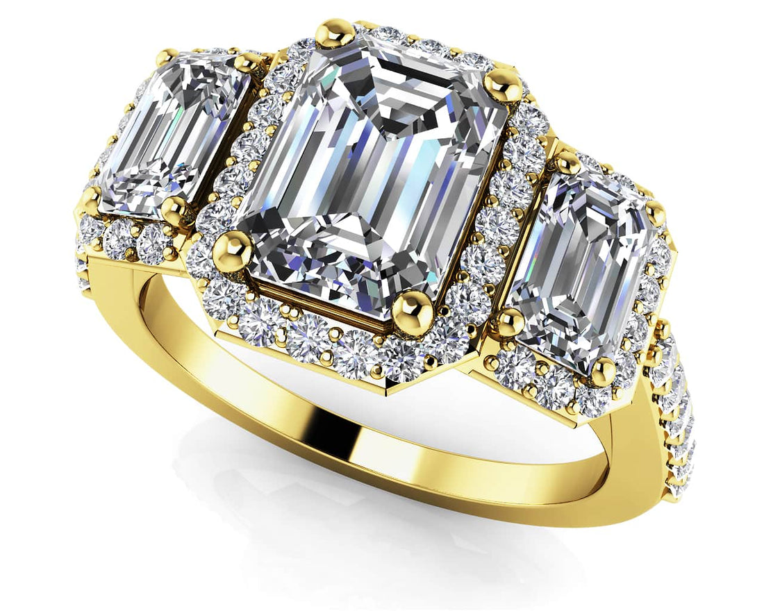 Sparkling Three Stone Emerald Cut Engagement Ring Lab-Grown Diamond  with 1.27 ct. (0.50 ct. center diamond)