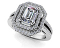 Modern Emerald Cut Double Halo Ring Diamond  with 2.06 ct. (1.50 ct. center diamond)