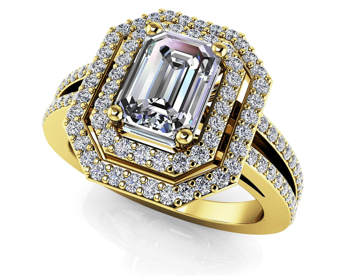 Modern Emerald Cut Double Halo Ring Diamond  with 1.53 ct. (1.00 ct. center diamond)