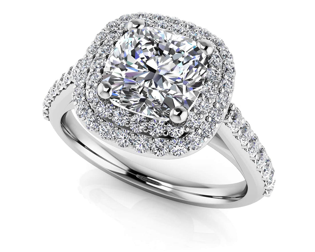 Double Halo Cushion Cut Engagement Ring Lab-Grown Diamond  with 1.04 ct. (0.50 ct. center diamond)