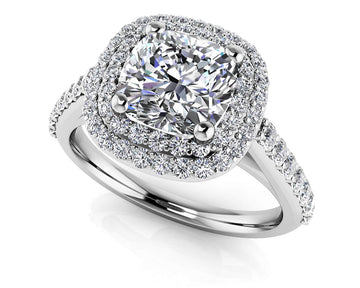 Double Halo Cushion Cut Engagement Ring Diamond  with 1.04 ct. (0.50 ct. center diamond)