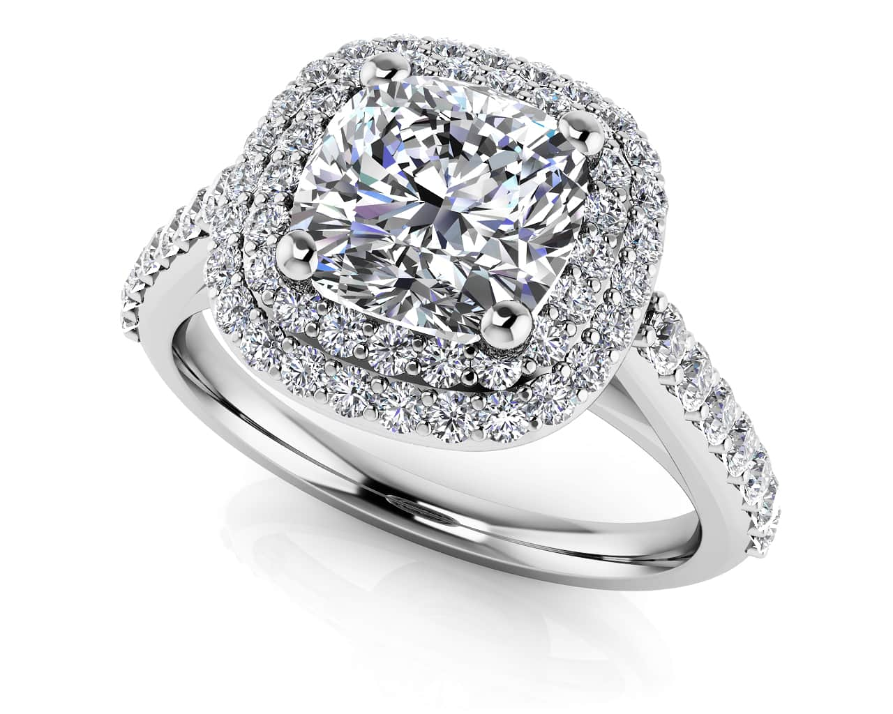 Double Halo Cushion Cut Engagement Ring Diamond  with 1.84 ct. (1.25 ct. center diamond)