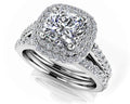 Elegant Double Halo Cushion Cut Bridal Set Diamond  with 2.20 ct. (1.25 ct. center diamond)